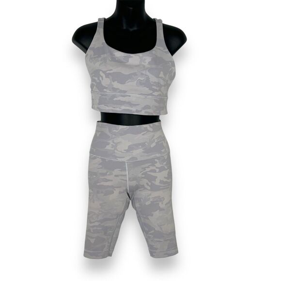 LULULEMON Incognito Camo Alpine White Energy Bra 10 + Wunder Under Short 10" 6 - Picture 7 of 10